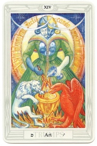 In the Thoth tarot, Temperance had been replaced with Art, although the imagery is similar